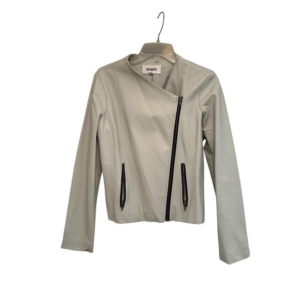 BB Dakota  grey faux leather Moto jacket with black accents- size S